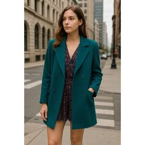 Forecaster of Boston Teal Wool Coat Women 6 Double Breasted Vtg Union Made USA